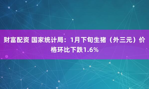 财富配资 国家统计局：1月下旬生猪（外三元）价格环比下跌1.6%